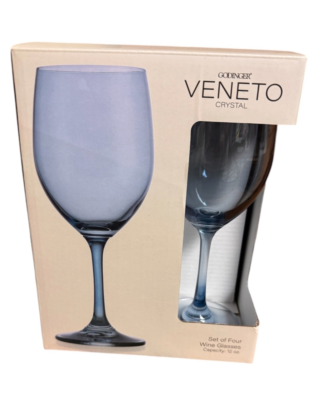 Godinger Veneto Light Blue Crystal Wine Glasses - Set of 4